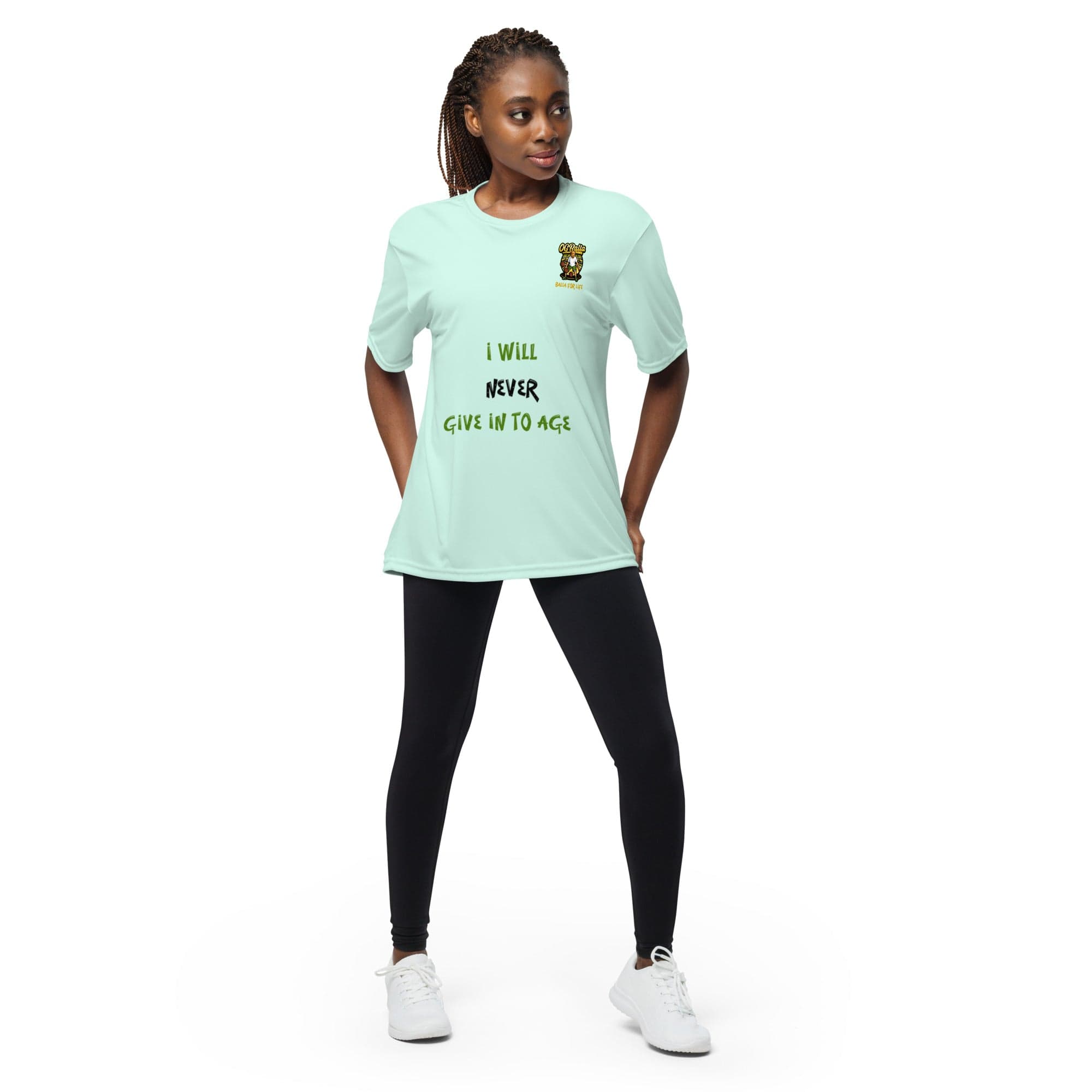 OGBALLA "I Will Never Give In To Age" Unisex performance crew neck t-shirt