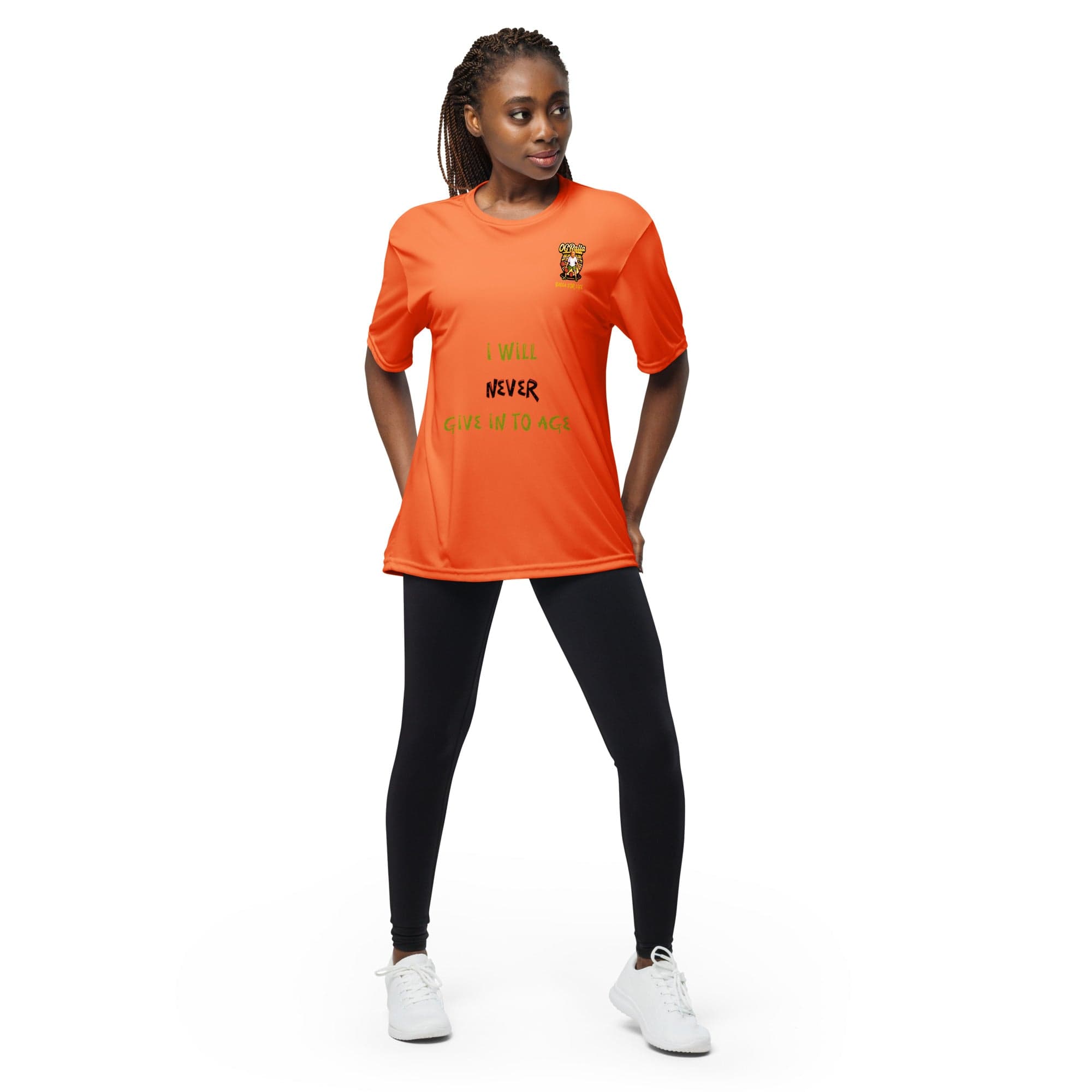 OGBALLA "I Will Never Give In To Age" Unisex performance crew neck t-shirt