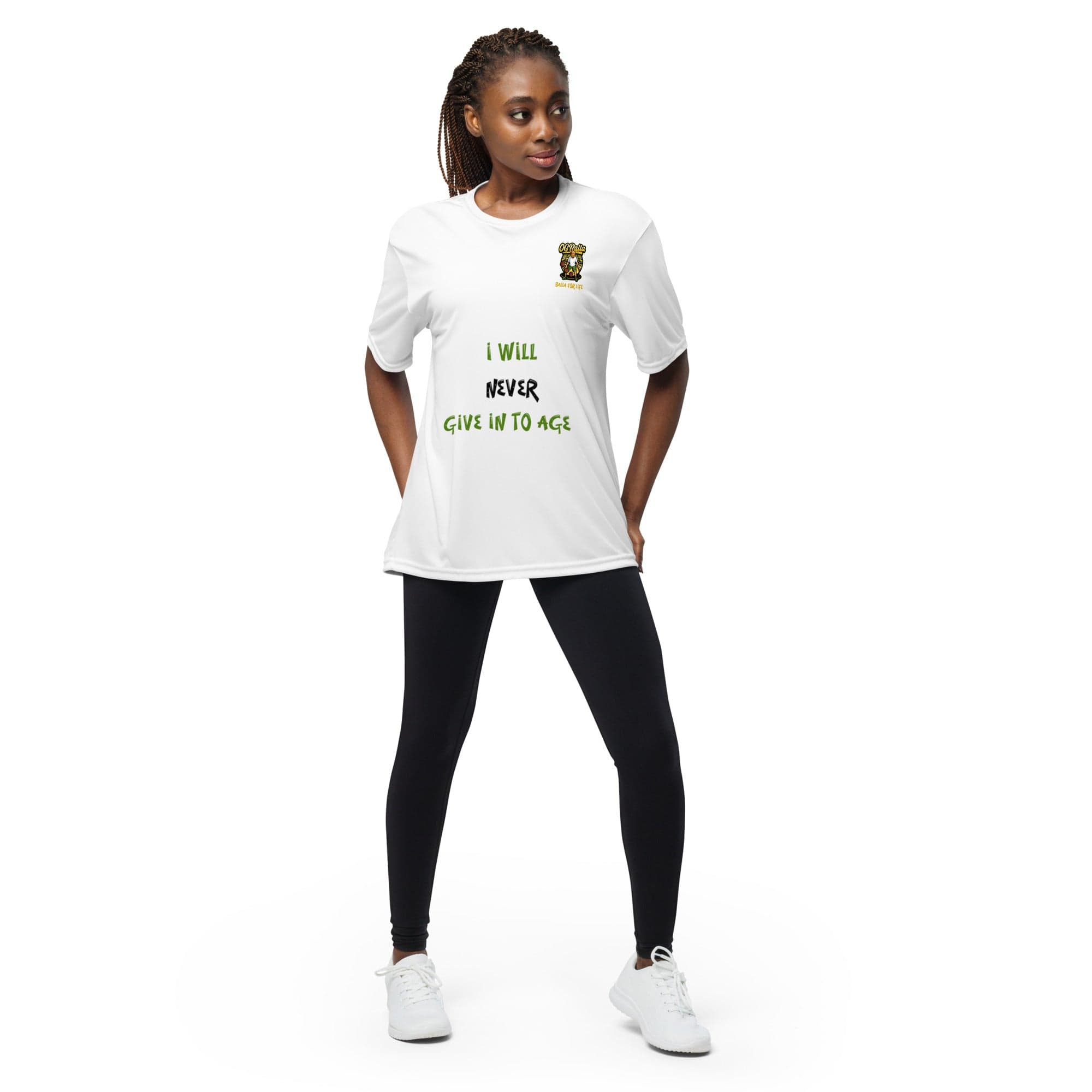 OGBALLA "I Will Never Give In To Age" Unisex performance crew neck t-shirt