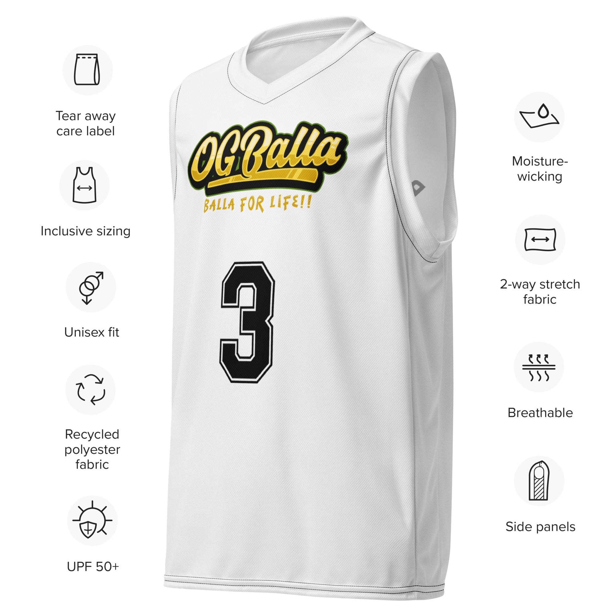 OGBALLA Number 3 Recycled unisex basketball jersey - OGBALLA.com