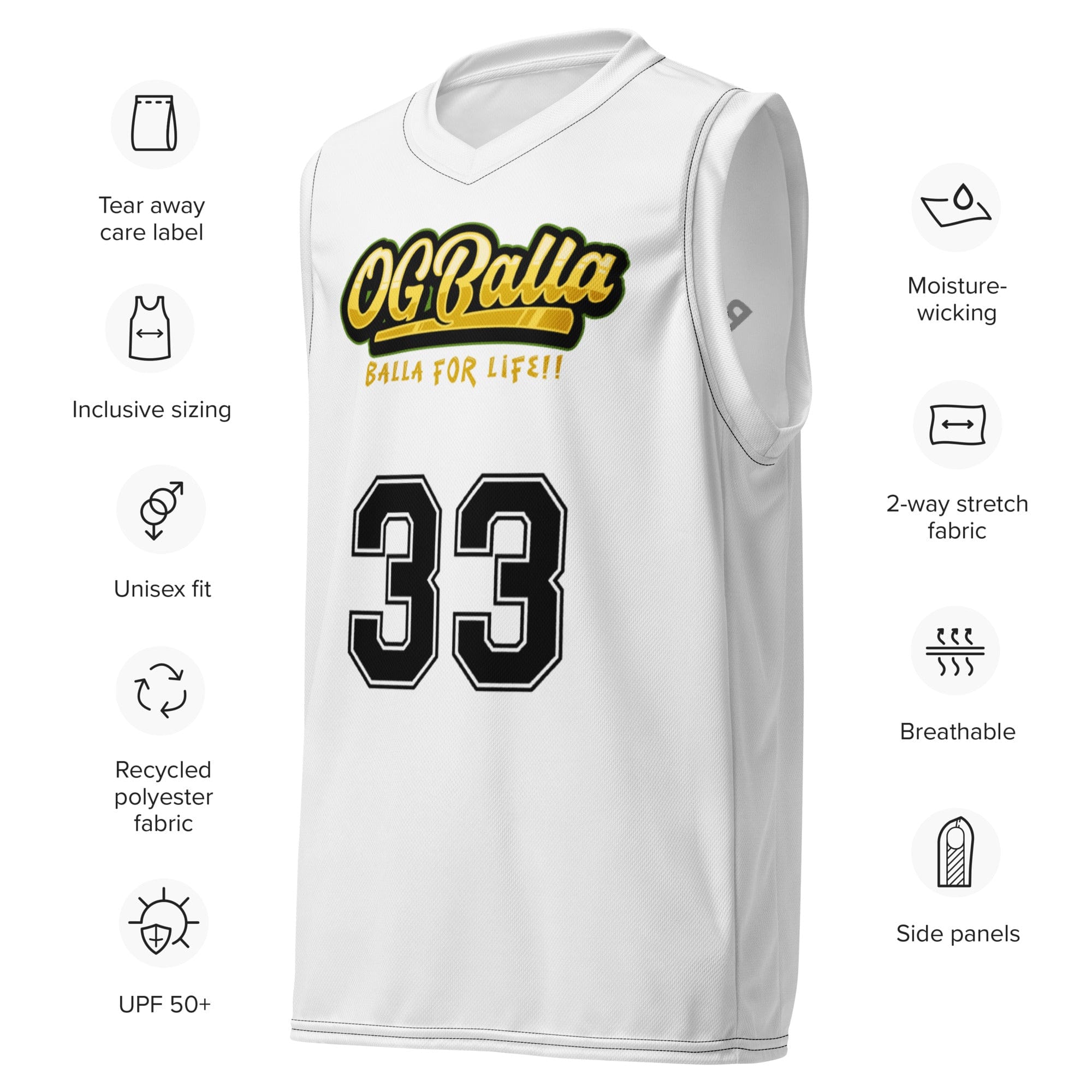 OGBALLA Number 33 Recycled unisex basketball jersey - OGBALLA.com