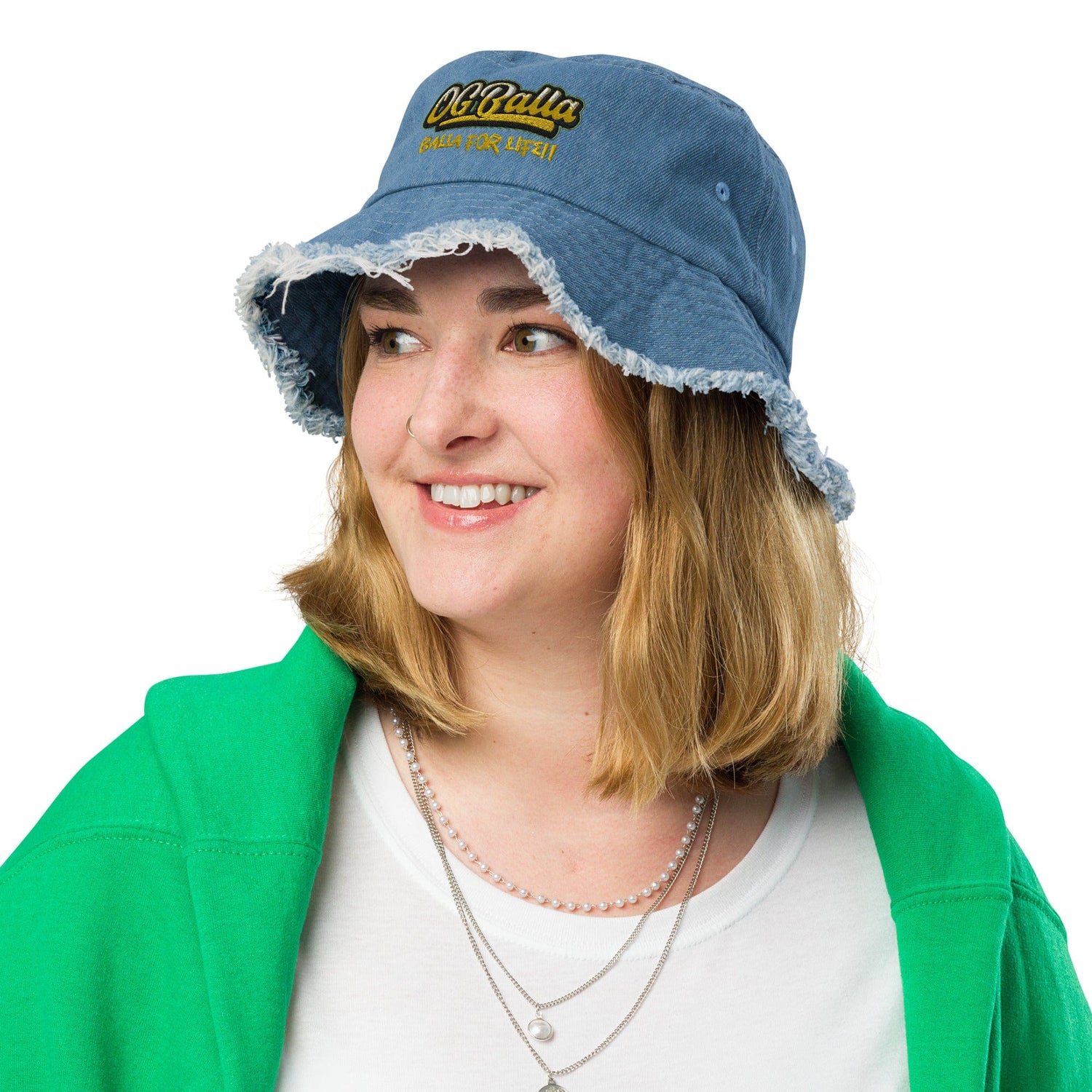 OGBALLA Distressed denim bucket hat