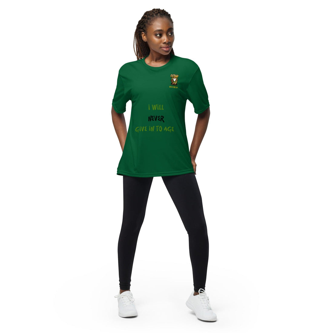 OGBALLA &quot;I Will Never Give In To Age&quot; Unisex performance crew neck t-shirt